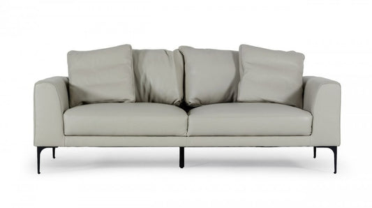 87" Gray Genuine Leather Sofa With Black Legs