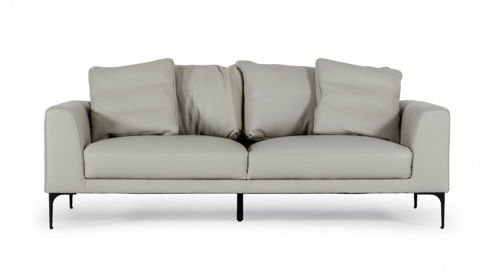 87" Gray Genuine Leather Sofa With Black Legs