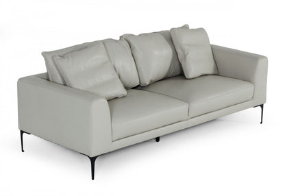 87" Gray Genuine Leather Sofa With Black Legs