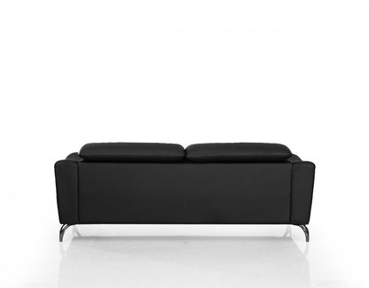 80" Black Genuine Leather Sofa With Silver Legs