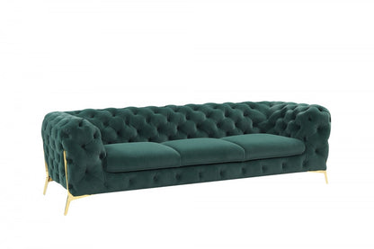 97" Green Velvet Sofa With Gold Legs