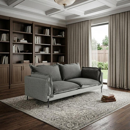 87" Dark Gray Polyester Blend Sofa With Silver Legs