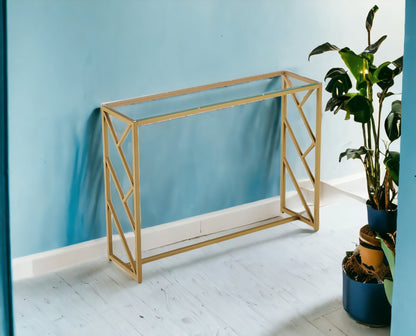 12" Clear and Gold Glass Frame Console Table