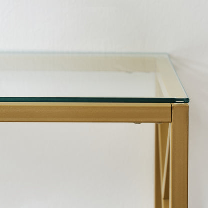 12" Clear and Gold Glass Frame Console Table