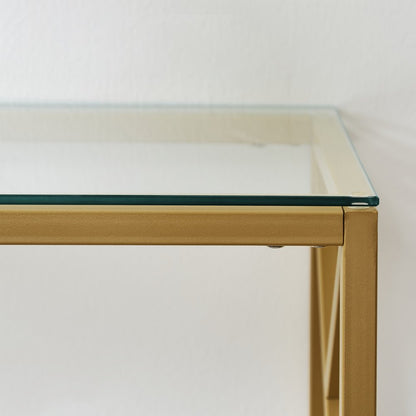 42" Clear and Gold Glass and Steel Frame Console Table
