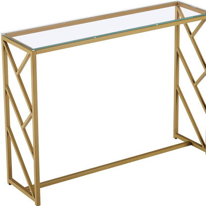 42" Clear and Gold Glass and Steel Frame Console Table