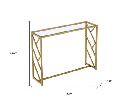 42" Clear and Gold Glass and Steel Frame Console Table