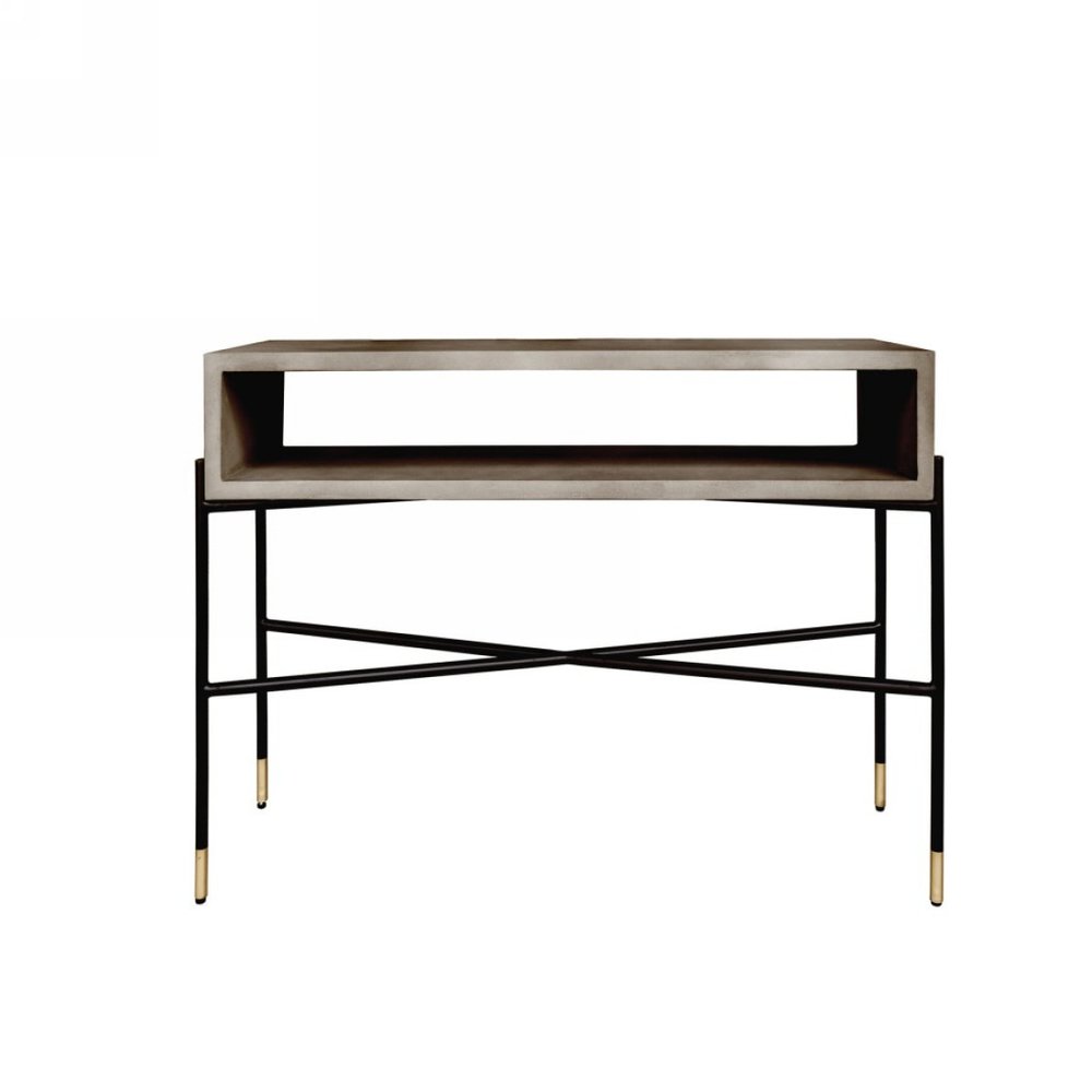 45" Gray and Black Concrete and Iron Console Table