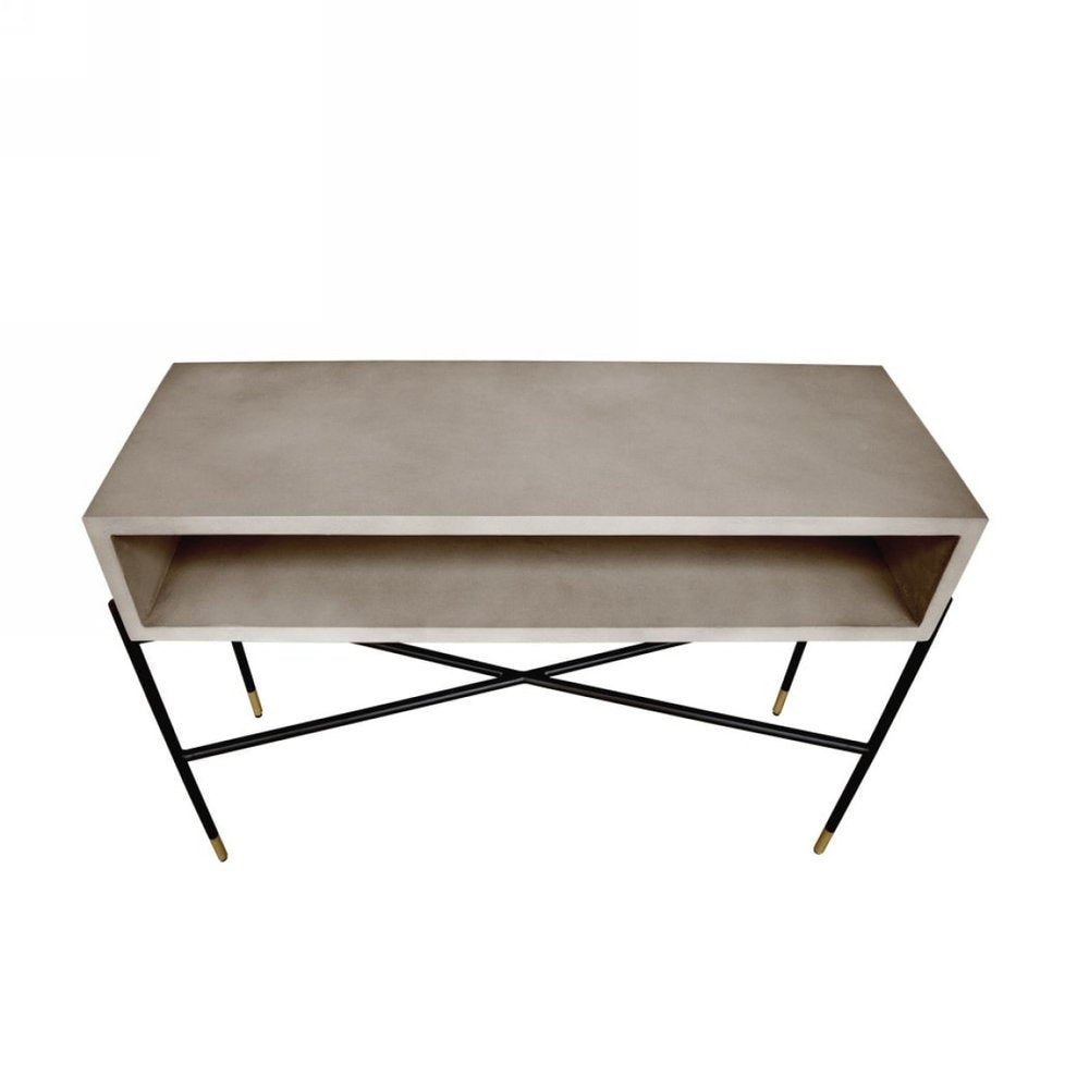 45" Gray and Black Concrete and Iron Console Table