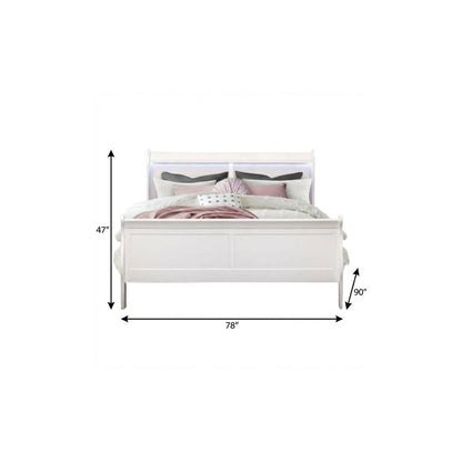 White Carved Geometric Wood King Bed Frame