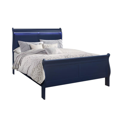 Blue Upholstered King Bed Frame With No