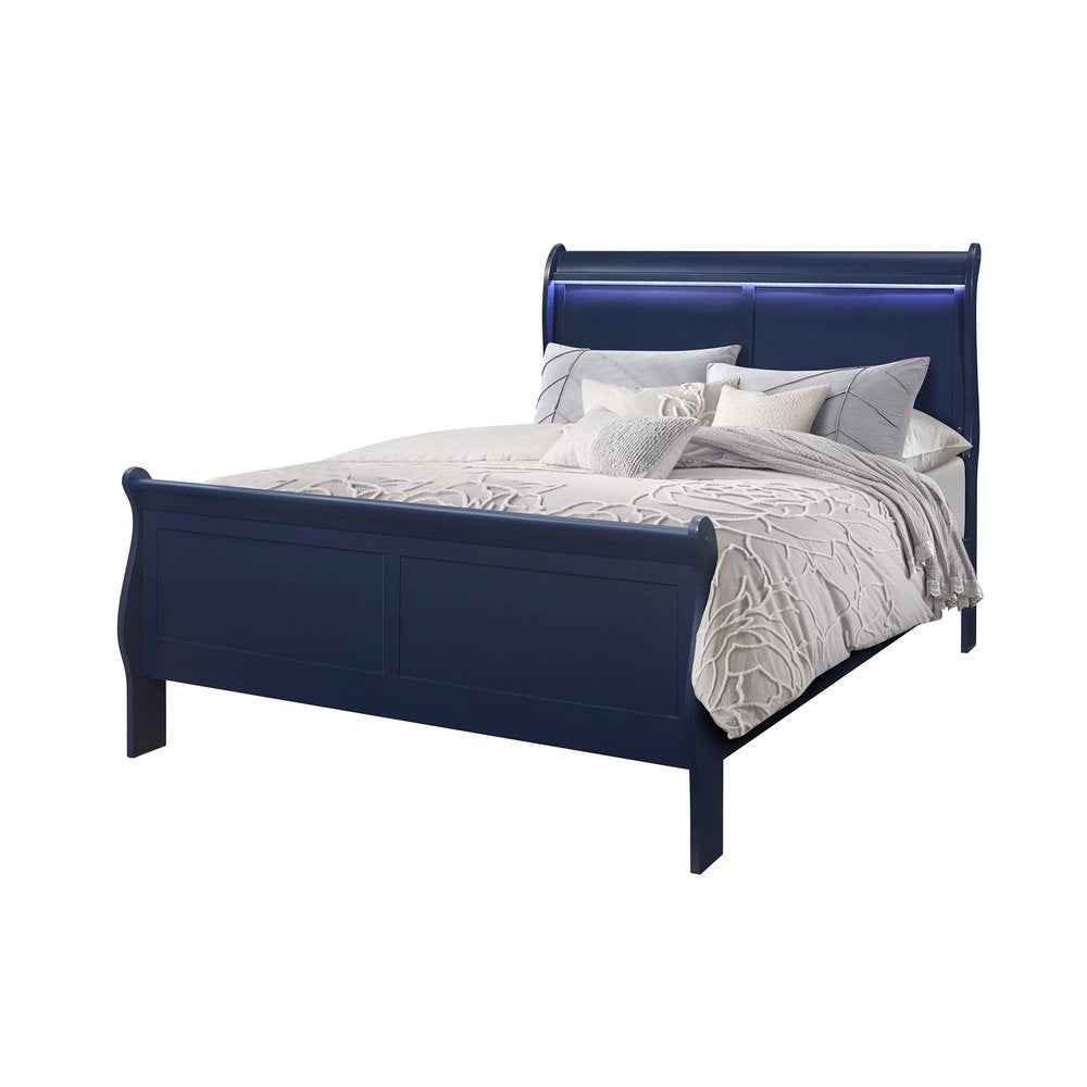 Blue Upholstered King Bed Frame With No