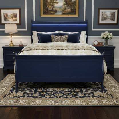 Blue Upholstered Queen Bed Frame With No