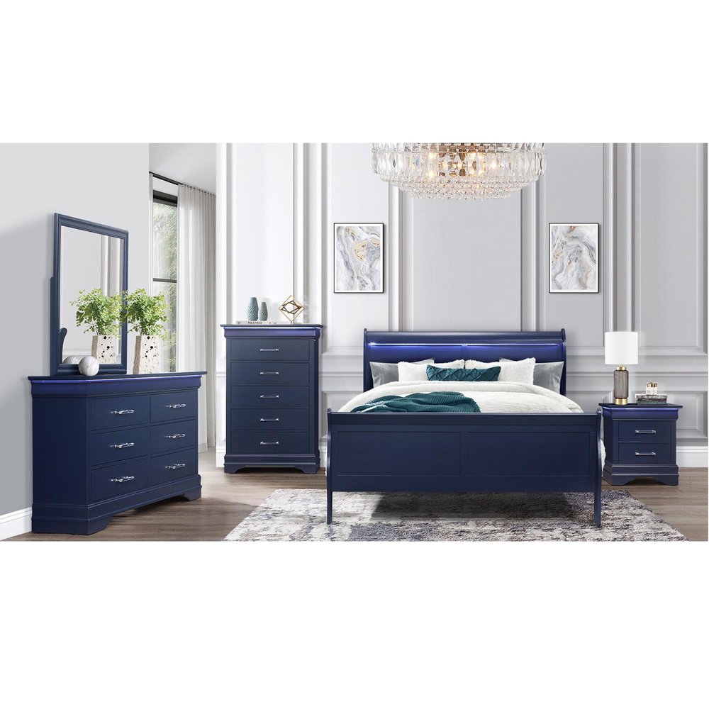 Blue Upholstered Queen Bed Frame With No