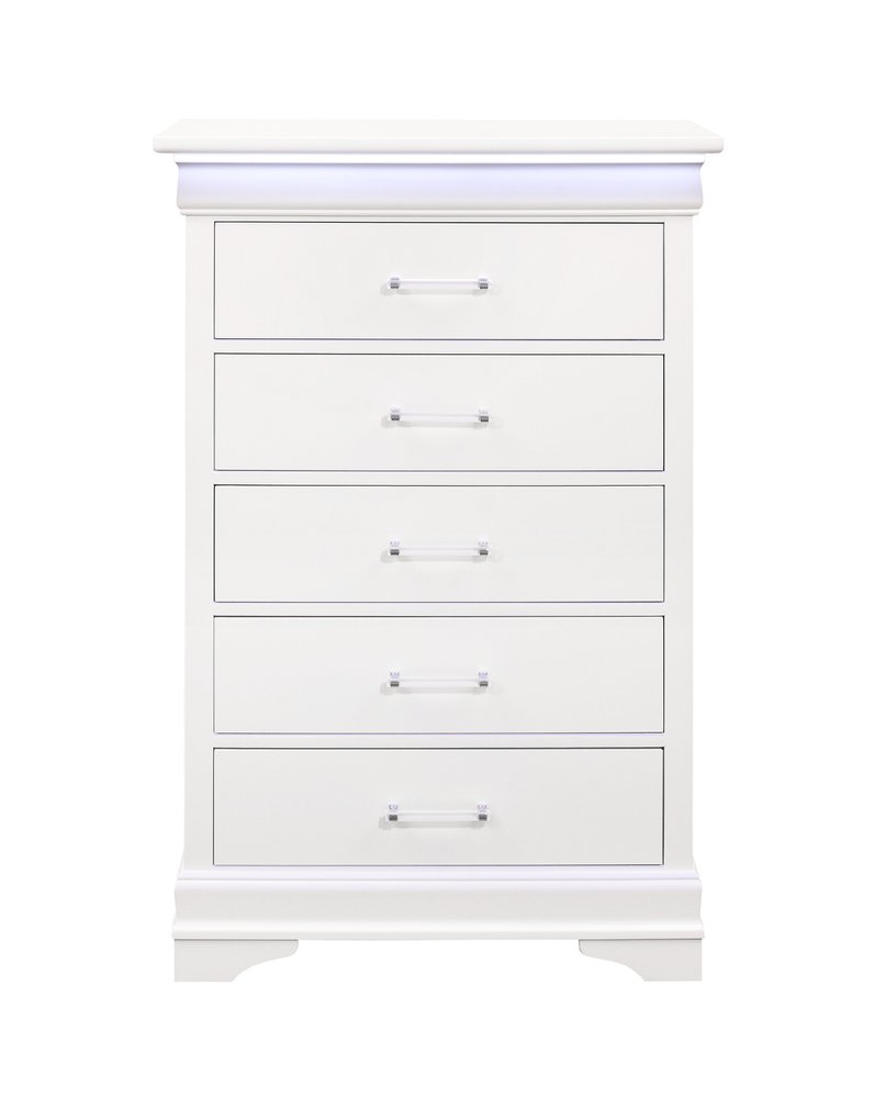32" White Solid Wood Lighted Five Drawer Dresser