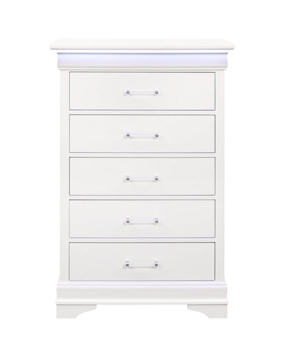 32" White Solid Wood Lighted Five Drawer Dresser