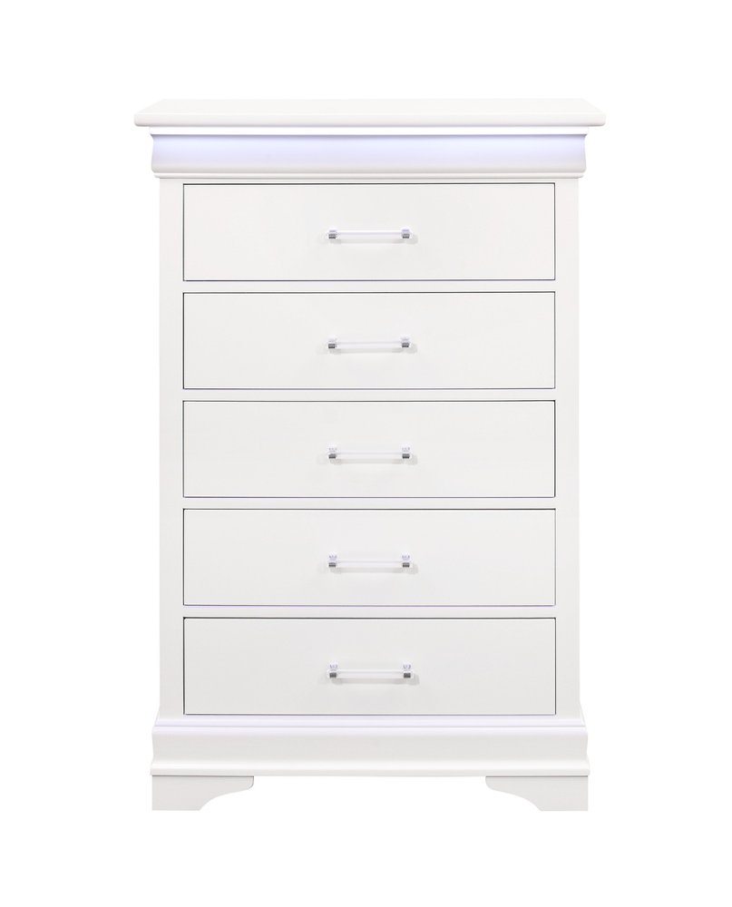 32" White Solid Wood Lighted Five Drawer Dresser