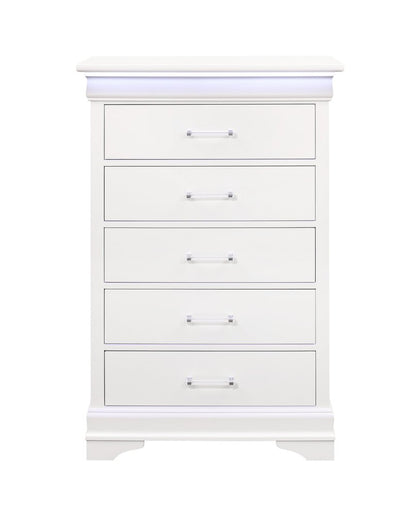 32" White Solid Wood Lighted Five Drawer Dresser