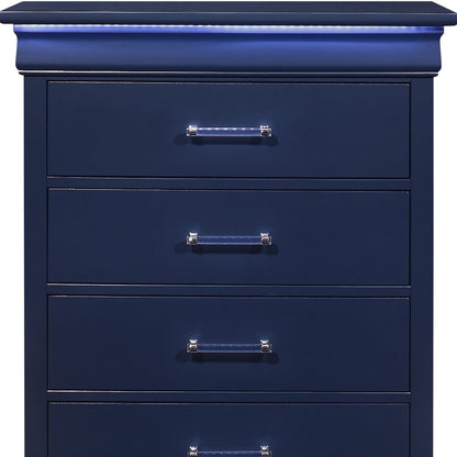 16" Blue Solid Wood Five Drawer Chest With LED Lighting