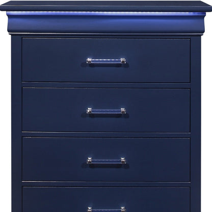 16" Blue Solid Wood Five Drawer Chest With LED Lighting