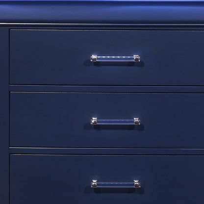 16" Blue Solid Wood Five Drawer Chest With LED Lighting