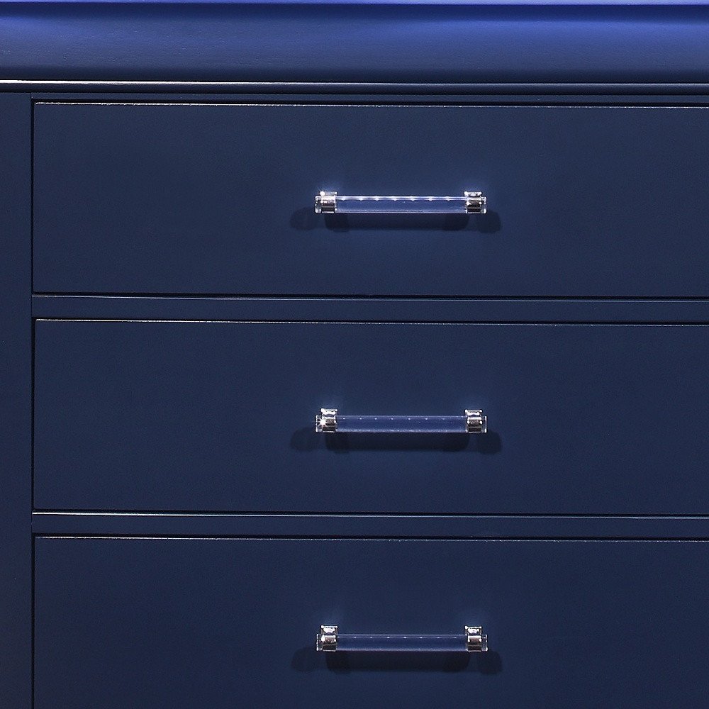 32" Blue Wood Lighted Five Drawer Dresser
