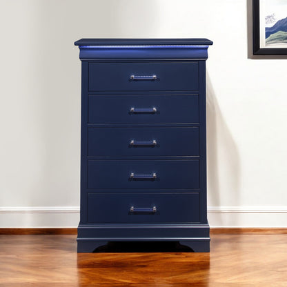 16" Blue Solid Wood Five Drawer Chest With LED Lighting