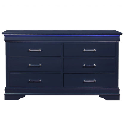 59" Blue Solid Wood Six Drawer Double Dresser