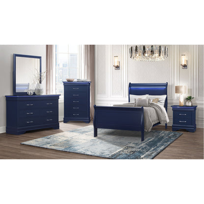 59" Blue Solid Wood Six Drawer Double Dresser