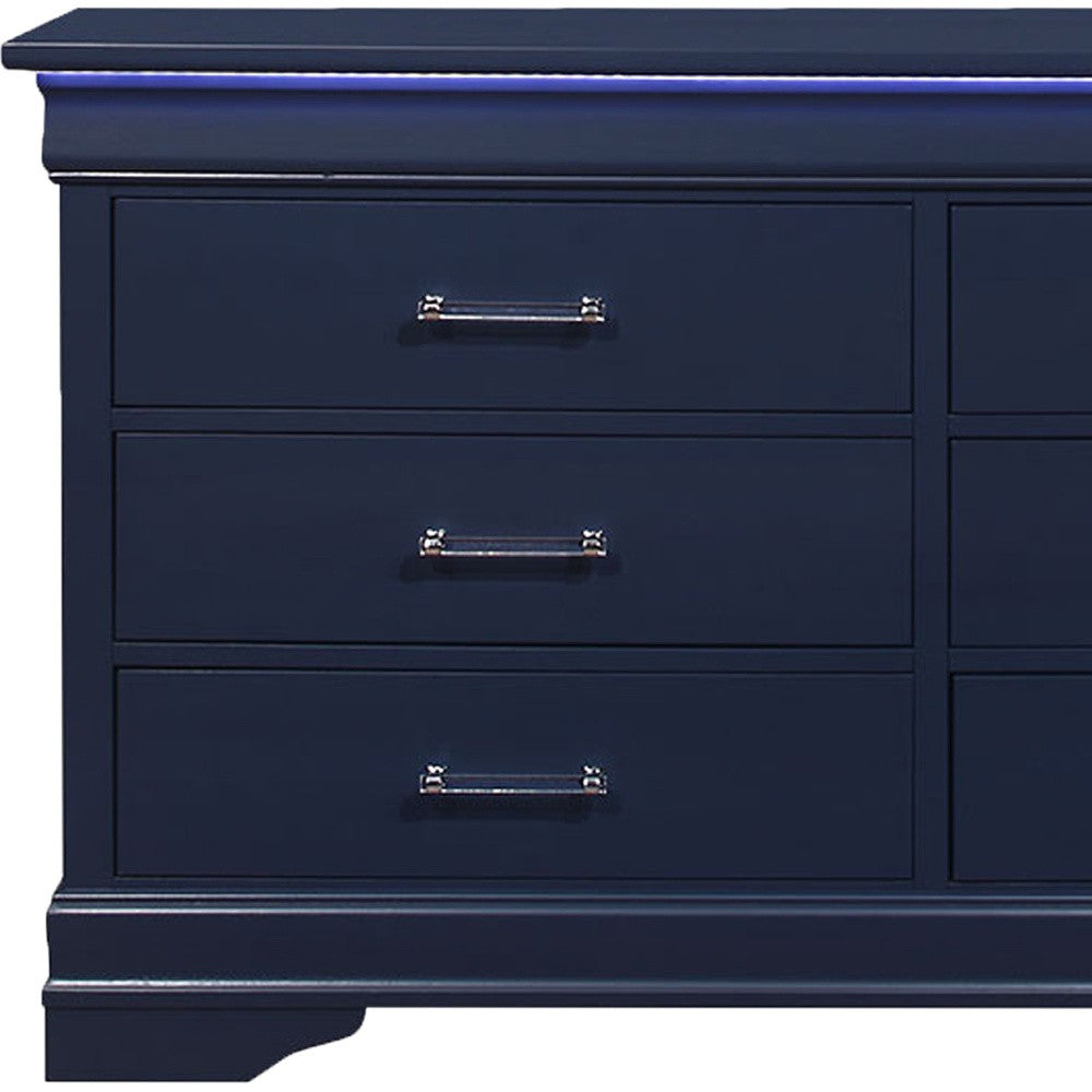 59" Blue Solid Wood Six Drawer Double Dresser