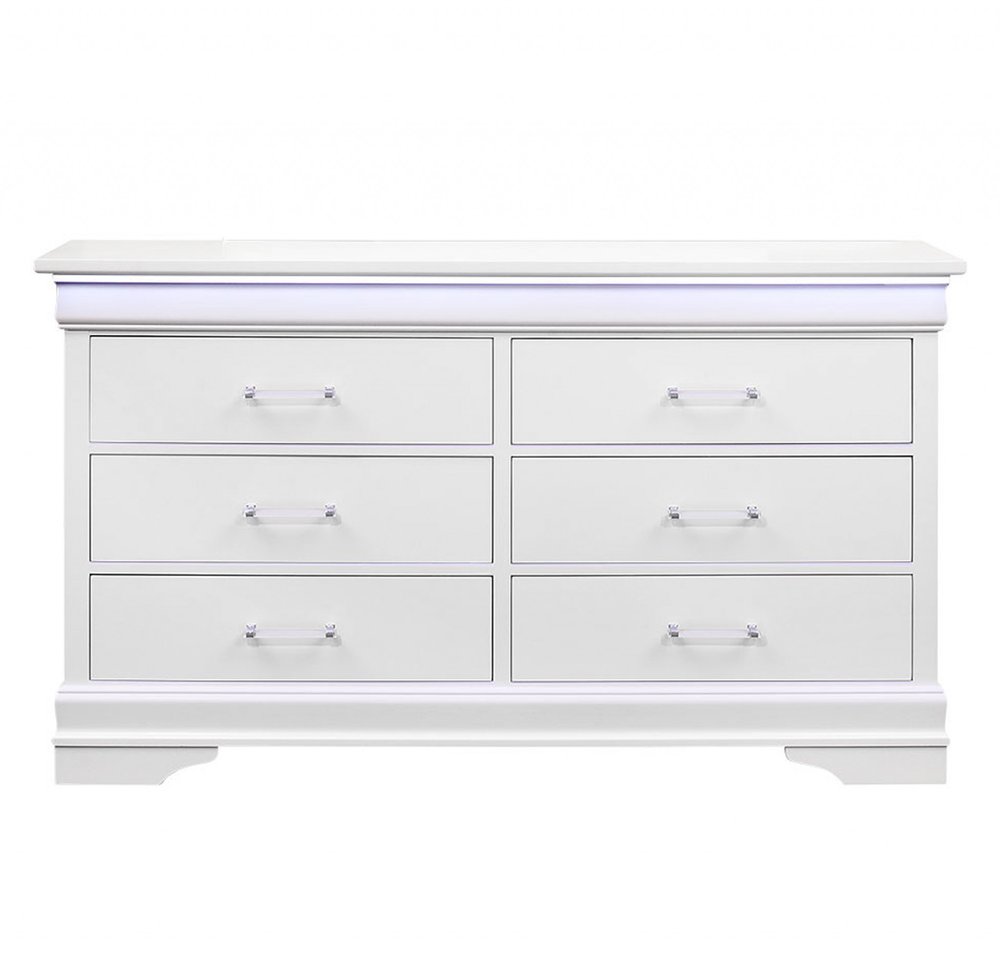 59" White Solid Wood Lighted Six Drawer Double Dresser