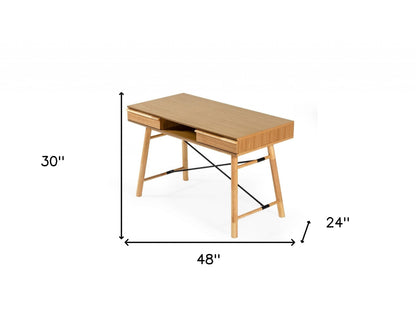 48" Oak Modern Rectangular Writing Desk With Two Drawers