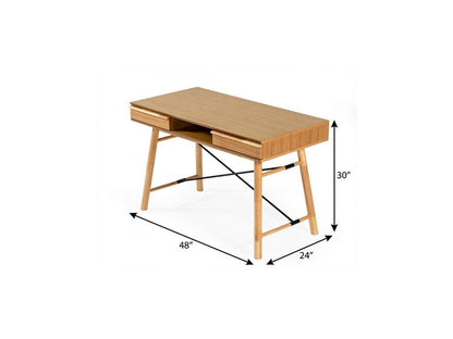 48" Oak Modern Rectangular Writing Desk With Two Drawers