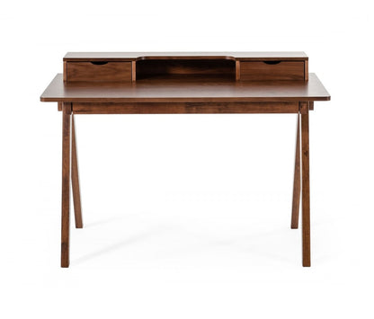 48" Walnut Manufactured Wood Rectangular Writing Desk With Two Drawers