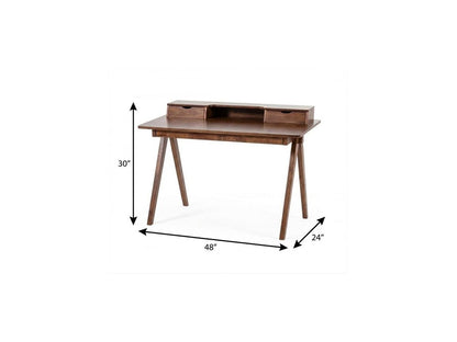 48" Walnut Manufactured Wood Rectangular Writing Desk With Two Drawers