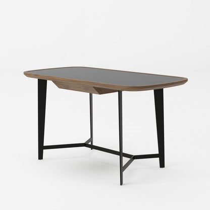 55" Walnut And Black Glass Rectangular Writing Desk
