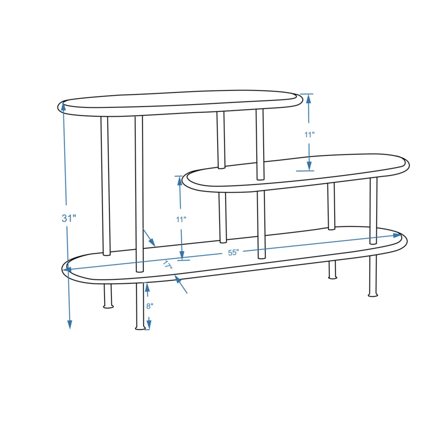 31" White and Gray Iron and Solid Wood Three Tier Bookcase