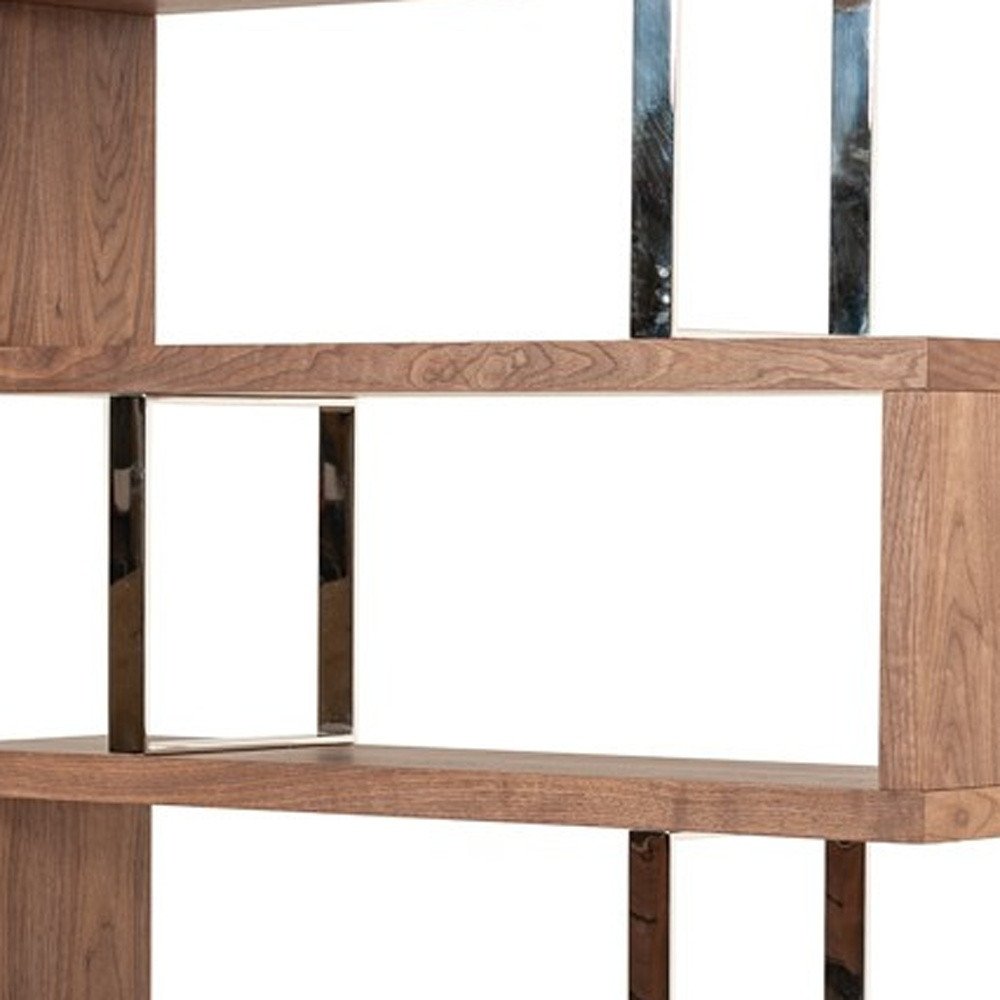 67" Walnut Manufactured Wood Four Tier Zig Zag Bookcase