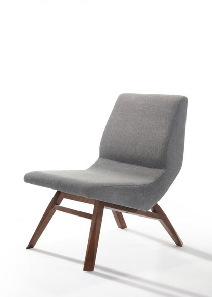 22" Gray And Brown Upholstered Lounge Chair With Ottoman