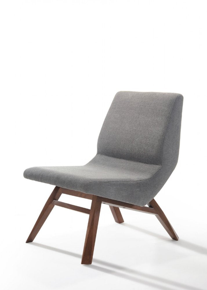 22" Gray And Brown Upholstered Lounge Chair With Ottoman