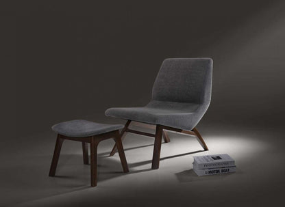 22" Gray And Brown Upholstered Lounge Chair With Ottoman