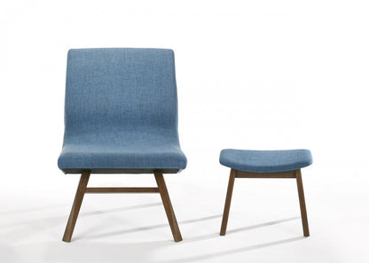 22" Blue And Brown Upholstered Lounge Chair With Ottoman