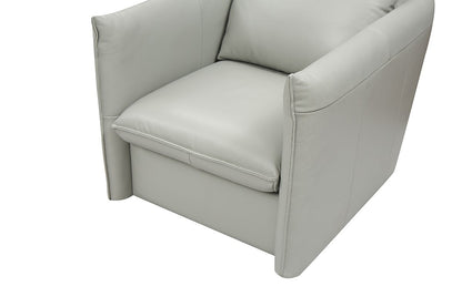 36" Grey Genuine Leather And Silver Swivel Accent Chair