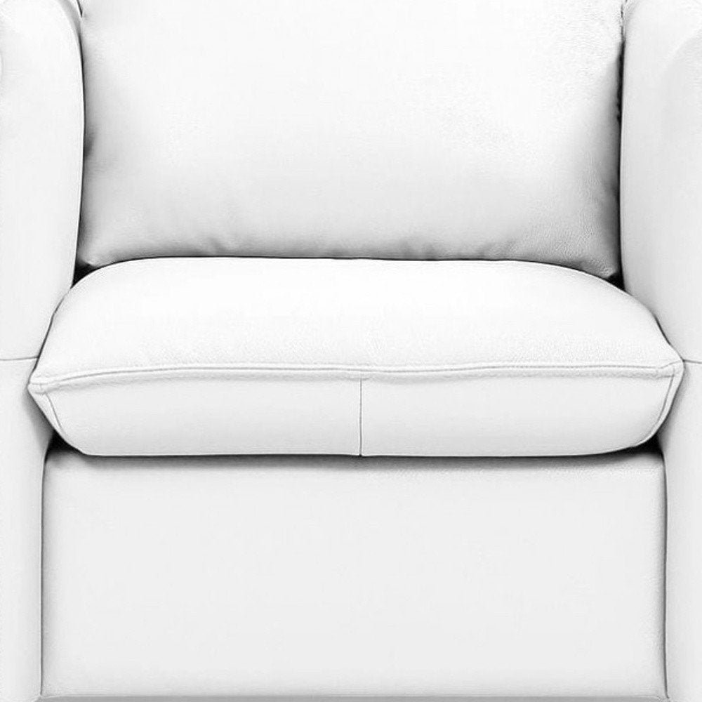 36" White And Silver Genuine Leather Swivel Lounge Chair