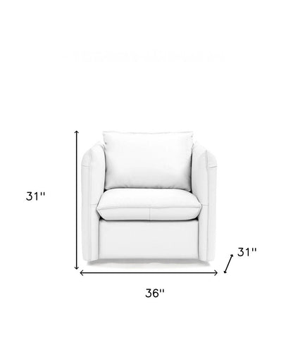 36" White And Silver Genuine Leather Swivel Lounge Chair
