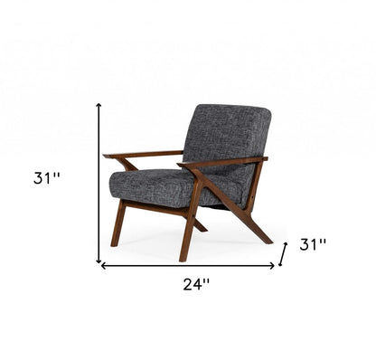 24" Gray And Brown Upholstered Arm Chair