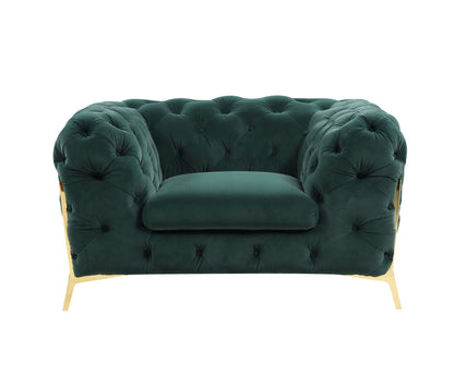 50" Green And Gold Velvet Tufted Club Chair