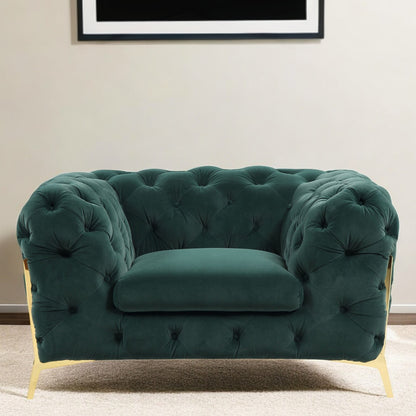 50" Green And Gold Velvet Tufted Club Chair