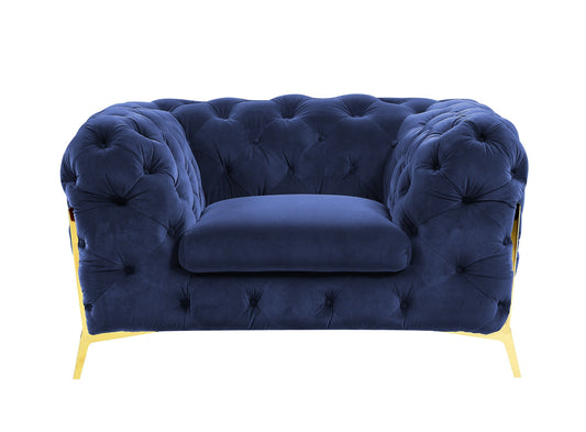 50" Blue Tufted Velvet And Gold Solid Color Lounge Chair