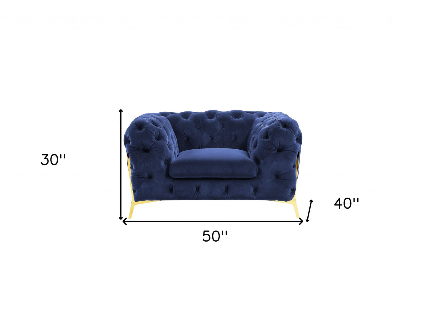 50" Blue Tufted Velvet And Gold Solid Color Lounge Chair